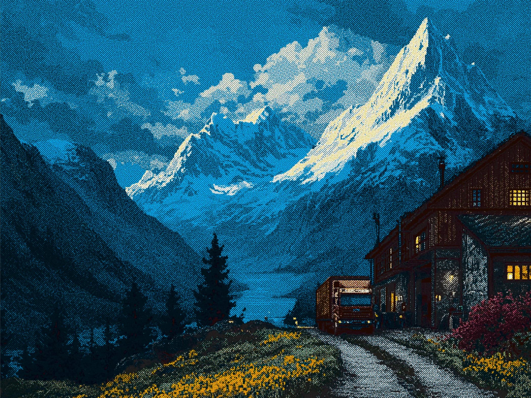 Industrial factory landscape with AI-powered maintenance management overlay